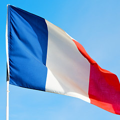 Image showing french waving flag in the blue sky  france  colour and wave