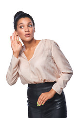 Image showing Business woman listening to gossip