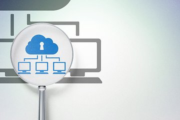 Image showing Safety concept:  Cloud Network with optical glass on digital background