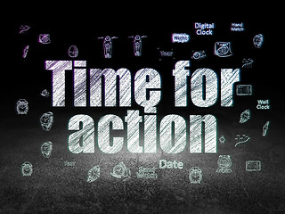Image showing Time concept: Time for Action in grunge dark room