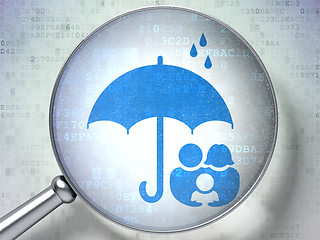 Image showing Safety concept: Family And Umbrella with optical glass on digital background