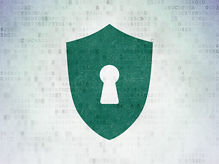 Image showing Privacy concept: Shield With Keyhole on Digital Paper background