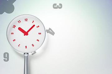 Image showing Timeline concept:  Clock with optical glass on digital background