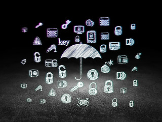 Image showing Privacy concept: Umbrella in grunge dark room