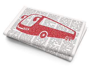 Image showing Travel concept: Bus on Newspaper background