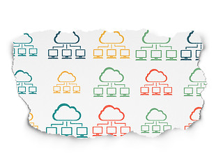 Image showing Cloud networking concept: Cloud Network icons on Torn Paper background