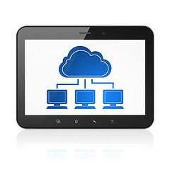 Image showing Cloud networking concept: Tablet Computer with Cloud Network on display