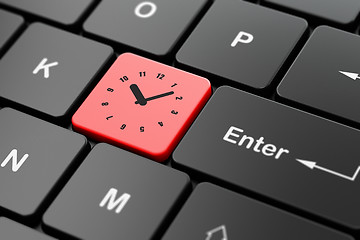 Image showing Timeline concept: Clock on computer keyboard background