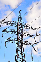 Image showing High-voltage electric pole with wires 