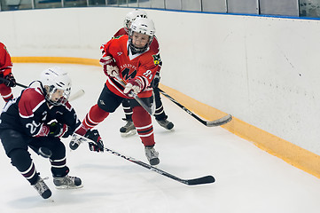 Image showing Game of children ice-hockey teams