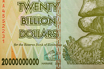 Image showing Zimbabwe twenty billion dollars banknote