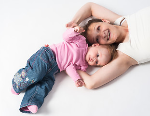 Image showing picture of happy mother with baby over white