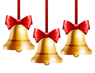 Image showing golden bells with a red bow