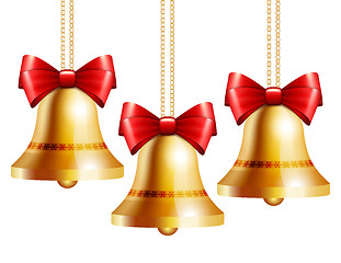 Image showing golden bells with a red bow