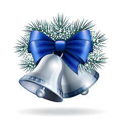 Image showing Silver bells with blue ribbon. 