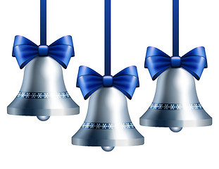 Image showing Silver bells with blue ribbon. 