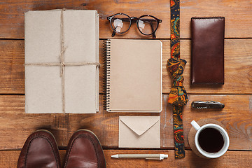 Image showing Men\'s accessories on the wooden table