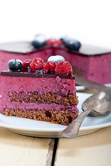 Image showing blueberry and raspberry cake mousse dessert