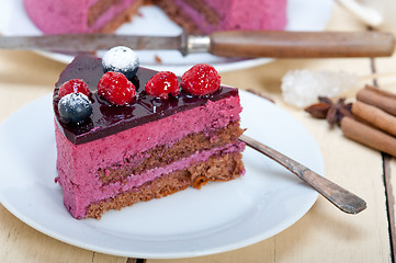 Image showing blueberry and raspberry cake mousse dessert