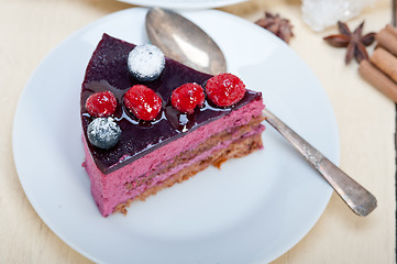 Image showing blueberry and raspberry cake mousse dessert