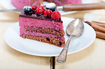 Image showing blueberry and raspberry cake mousse dessert