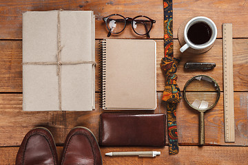 Image showing Men\'s accessories on the wooden table