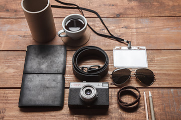 Image showing Men\'s accessories on the wooden table