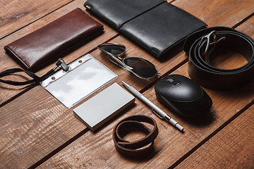 Image showing Men\'s accessories on the wooden table