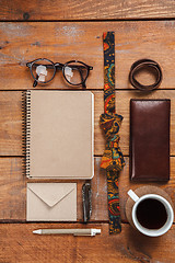 Image showing Men\'s accessories on the wooden table