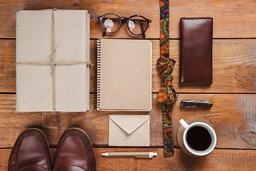 Image showing Men\'s accessories on the wooden table