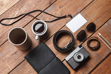 Image showing Men\'s accessories on the wooden table