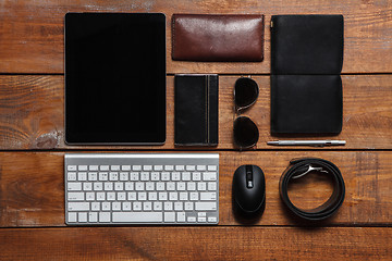 Image showing Men\'s accessories on the wooden table