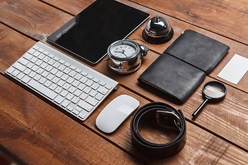 Image showing Men\'s accessories on the wooden table