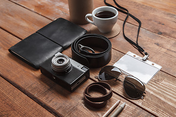 Image showing Men\'s accessories on the wooden table