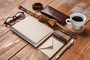 Image showing Men\'s accessories on the wooden table