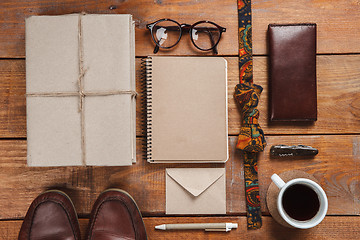 Image showing Men\'s accessories on the wooden table