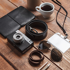 Image showing Men\'s accessories on the wooden table