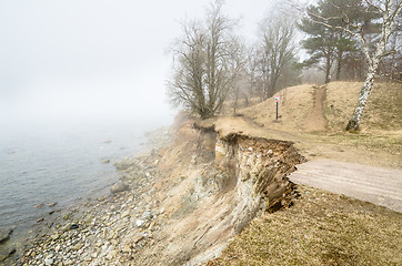 Image showing North Estonian limestone shore  in a fog