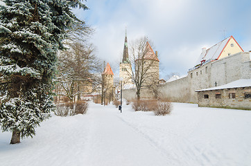 Image showing Park at a fortification of Old Tallinn, winter view