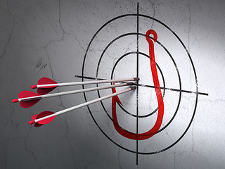Image showing Privacy concept: arrows in Fishing Hook target on wall background