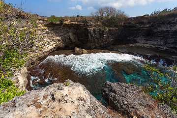 Image showing tunnel crater coastline at Nusa Penida island