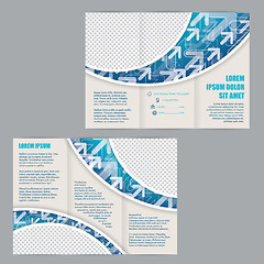 Image showing Tri-fold flyer template with arrows on blue wave