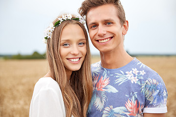 Image showing happy smiling young hippie couple outdoors