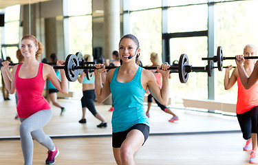 Image showing group of women with barbells in gym