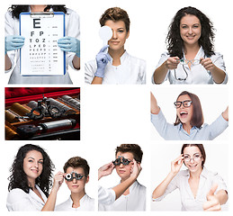 Image showing The collage  with optometrist and glasses 