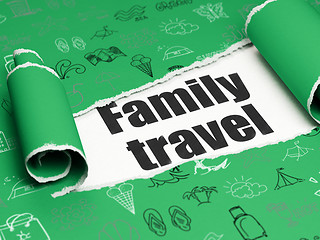 Image showing Vacation concept: black text Family Travel under the piece of  torn paper