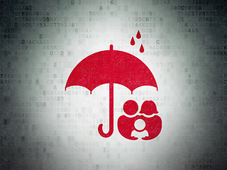 Image showing Security concept: Family And Umbrella on Digital Paper background