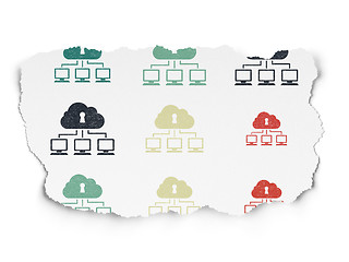 Image showing Cloud technology concept: Cloud Network icons on Torn Paper background
