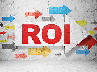 Image showing Business concept: arrow with ROI on grunge wall background