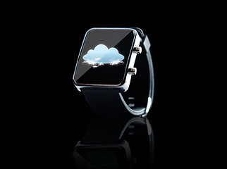 Image showing close up of black smart watch with cloud icon